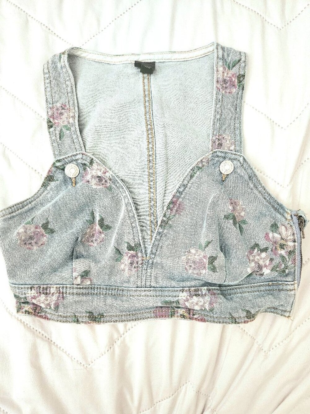 Wild Fable Floral Denim Vest Crop Top Bustier Size XS